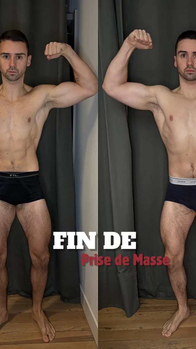 Fin de la prise de masse, on fait le bilan ensemble ! 🤝🏻
- Durée : 25 semaines 
- Poids : +7kg environ 
De beaux gains de force qu’on va chercher à conserver un maximum durant la sèche. 
J’ai hâte de voir le rendu final ! 💎
Coaching en DM pour ceux qui veulent se challenger !
#bulk #natty #bodybuilding #basicfitchampniers